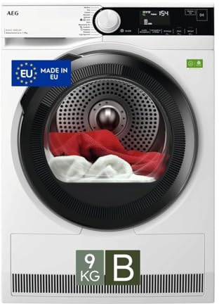 AEG Serie 8000 Asciugatrice a Pompa di Calore, 9 kg, TR8HDAM9B, Classe B, 12 Programmi, Tecnologia AbsoluteCare, PreciseDry con Sensori di Umidità,Tipologia filtro Easy Flow, 61 dB, 850x596x636 mm