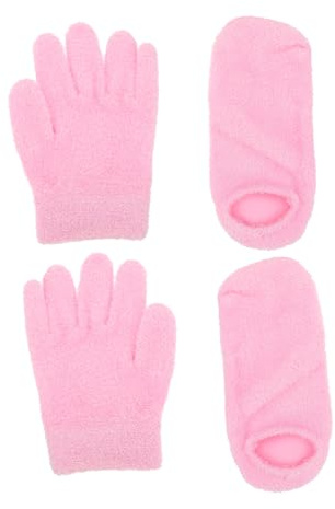OATIPHO Set di 2 paia di guanti idratanti in gel e calze spa rosa, taglia unica, morbidi e flessibili, per mani asciutte e piedi screpolati, cura notturna e quotidiana