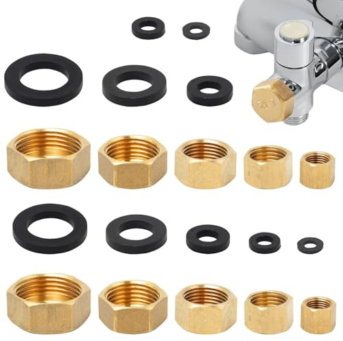 10 Pcs Radiator Valve Caps, 1/8 1/4 3/8 3/4 1/2 Radiator Caps, Hex Brass Radiators Blanking Plug - Leak-Proof Brass Plumbing Fittings with Seals, Heating System Cap for Pipework and DIY Maintenance