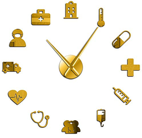 Orologio da parete grande per la cura della medicina e la cura delle ambulanze, fai da te, in acrilico, a specchio, adesivo da parete, arte medica, decorazione artistica da parete per ospedale