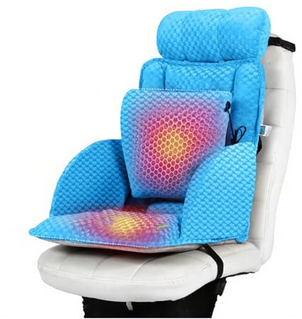 USB Heated Seat Cushion for Office Chair, Heating Seat Pad with Armrests and Lumbar Support, 3 Heat Levels, Large Heating Area Heated Seat Cover for Back, Lumbar, Hip, Thigh(Blue)