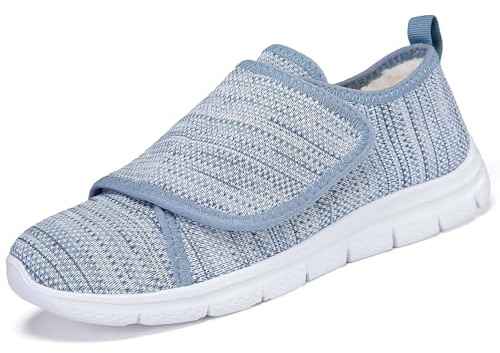 CHDDHX Zapatos Diabéticos para Mujer Ancho Ortopédicos Ajustables Pantuflas Anchas Invierno Cálidas Comodos Zapatillas Fascitis Plantar Azul Claro Talla 39