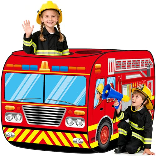 WEXFFU Casa de juegos desplegable para niños, tienda de campaña de bomberos, tienda de juegos plegable con bolsa de transporte, juguete para interiores y exteriores para niños y niñas a partir de 3, 4