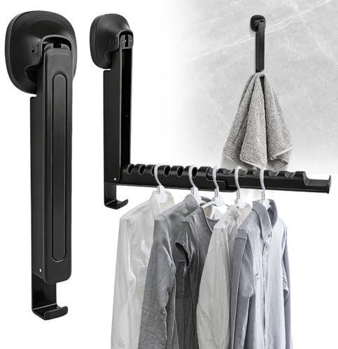 Dbuwqips Appendiabiti da Parete Estendibile Senza Fori Con Ganci Inferiori Attaccapanni da Muro Nero Ripiegabile Per Il Risparmio Di Spazio Per Balcone Camera Da Letto Bagno Guardaroba