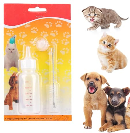 Puppy Bottles - 50 ml Milk Bottle with Teat for Pets - Drinking Trough with Cleaning Brush for Travel Camping and Daily Use for Cats Rabbits Hamsters Ferrets