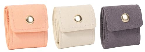 Rainway 3 Stück Mini-Reise-Schmucktasche, Faltbare Schmuckrolle mit Mehreren Fächern für Ringe & Halsketten - Mit Metall-Schnalle & Weiches Futter in Rosa, Grau & Beige für Reise & Täglich