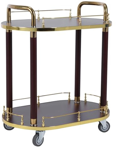 2 Tier Small Bar Cart with Lockable Wheels Fully Assembled Home Bar & Serving Carts with Guardrail Wooden Trolley Rack for Kitchen Living Room Hotel Wine/Tea Serving