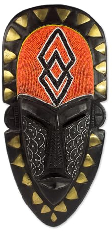 NOVICA Dekorative Holzmaske schwarz orange