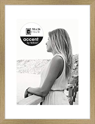 accent by nielsen cadre objetavec passe-partout, 18 x 24 cm, bois (MDF), Chêne, cadre photopour poser et accrocherau format paysage et portrait, verre véritable, Aura