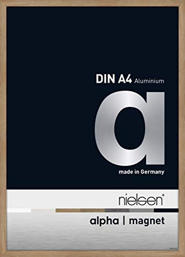 nielsen Bilderrahmen, 21 x 29,7 cm (A4), Aluminium, Eiche, Dokumentenrahmen zum Aufhängen im Hoch- & Querformat, bruchsicheres Kunstglas, Alpha mit Magnet Acryl