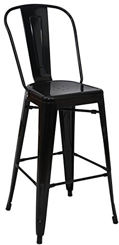 Mendler Barhocker HWC-A73 Metall Industriedesign - schwarz | Barstuhl, Tresenhocker, mit Lehne
