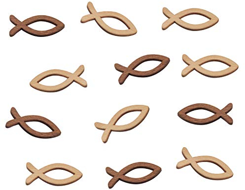 FEPITO 100 Holz Fisch Deko Fische Streudeko Tischdeko Verzierung für Taufe, Kommunion und Konfirmation - Klein 3,5cm - (2 Farben x 50 Stück)
