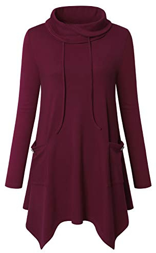 Amrto Tunique à manches longues pour femme avec poches - Rouge - XXX-Large
