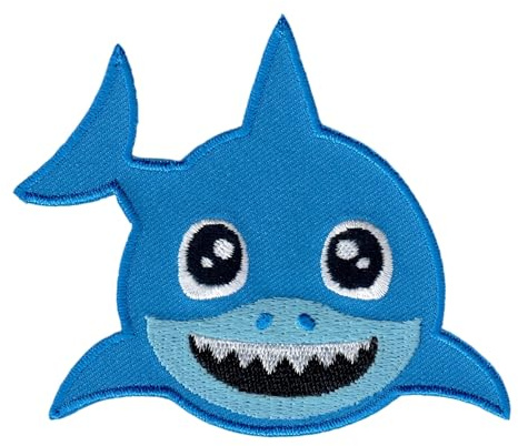 PatchMommy Hai Aufnäher zum Aufbügeln für Kinder, 7,5 x 9 cm | Gesticktes Bügelbild, Patch & Applikation für Baby- und Kinderkleidung & Rucksäcke – zum Aufbügeln oder Aufnähen