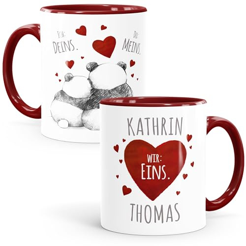 SpecialMe® personalisierte Kaffeetasse Ich Deins, Du Meins, Wir Eins. Panda-Bär anpassbar mit Namen personalisierte Liebesgeschenke Inner-bordeaux Keramik-Tasse