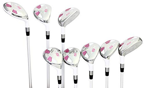 Majek White Pearl - Juego de palos híbridos de golf para mujer mayor, híbridos, ultraligeros, incluye 4, 5, 6, 7, 8, 9 PW SW All Lady Flex Utility Clubs
