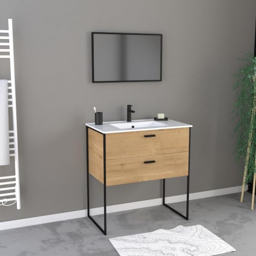 AURLANE Set mobile da bagno, 80 x 45 cm, stile industriale, colore cinese, colore: bianco