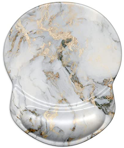 ITNRSIIET Mouse Pad, Ergonomic Mouse Pad with Gel Wrist Rest Support, Gaming Mouse Pad with Cloth, Non-Slip PU Base for Computer, Laptop, Home, Office & Travel,Gray Marbling Gold