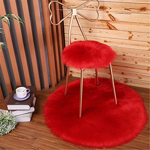 SWECOMZE Runde Faux Lammfell Schaffell Teppich Kunstfell Dekofell in Super weich Teppich Longhair Fell Optik Nachahmung Wolle Bettvorleger Sofa Matte (Rot,35 * 35cm)