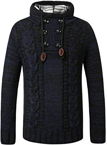 PPPPA Men's Autumn Winter Casual Warm Long Sleeve Funnel Neck Plaid Jacquard Pullover Hooded Top Thick Knitted Sports Sweatshirt Hoodies Jacket Outwear Knitted Jumper Warm Top Thick Sweatshirt