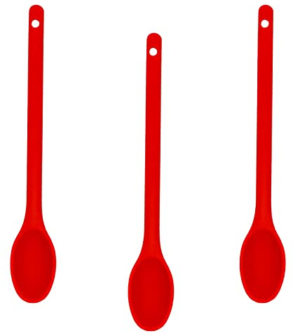 3 Stück Kochlöffel Silikon, Servierlöffel, Plastiklöffel Küchenhelfer Silikon Kochlöffel, Antihaftbeschichtet Lang Löffel, Hitzebeständig Küchen Set, Rührlöffel Zum Backen, Servieren (rot)