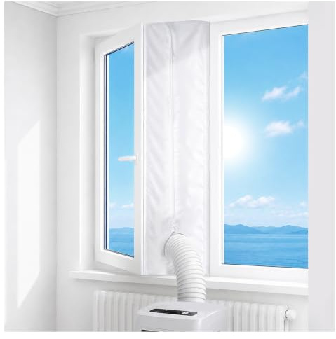 Gruntbear Portable Air Conditioner Window Seal Kit, 400CM (157'') AC Casement, Hot Air Stop Air Exchange Guards with Zip and Adhesive Fastener Works with Tumble Dryer, Keep House Cool
