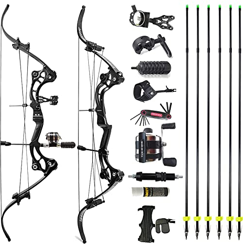 wolfman 40-55lbs Einstellbares Bogenschießen Compoundbogen Set Aldult 180FPS Recurve Bogen und Pfeil Set Jagdbogen Angelnbogen Langbogen für Rechtshänder Jagd Bogenschießen Zielschießen (Jagdset)