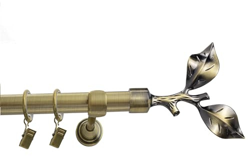 Fenster DEKOR Gardinenstange Gold Antik - Gordijnroede 200 cm - Elegante Modern Vorhangstange - 1-läufig stange vorhang - Karniesabschluss wählbar - Vorhang Stangen Gold Antik Rosenblatt