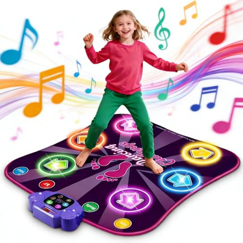 Kids Dance Mat for Girls - Toys for 4 5 6 7 8-10 Year Old Girl Birthday Gifts - Girl Toys for Ages 5-7 6-8 8-12 - Electronic Dance Pad with Light Up 6 Button - Wireless Bluetooth - 5 Game Modes