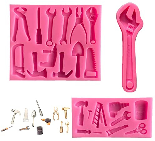 CTForest 3 Stück Silikonformen Fondant, 3D Harte Werkzeuge Silikon, Schraubenschlüssel Kuchenform, Geeignet für die Herstellung von Kuchen(Rosa)