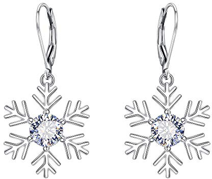 EVER FAITH Marquise Zirkonia Schneeflocke Ohrringe Creolen mit 925 Sterling Silber Leverback Winter Party Weihnachten Urlaub Schmuck