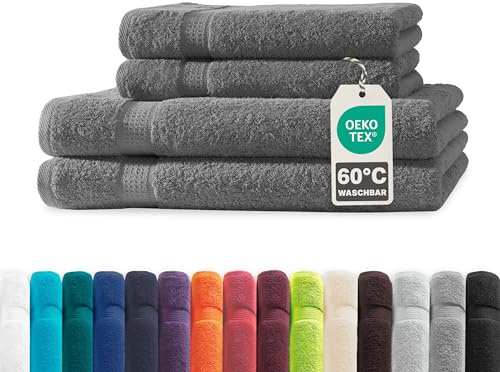 Müskaan® 4er Handtuch Set Anthrazit, 100% Baumwolle, 500g/m² – 2X Duschtuch 70x140cm & 2X Handtuch 50x100cm – Öko-Tex, Frottee Handtücher Set Baumwolle, Handtuchset Grau, 60°C waschbar, Frotteetücher