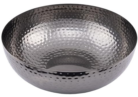 Round Hammered Metal Bowl, Oxidized Silver