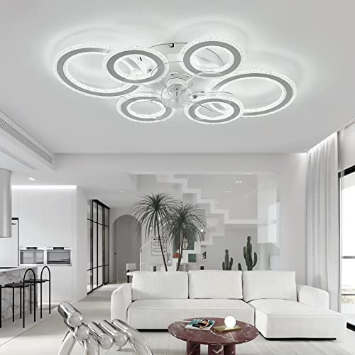LJX 76cm Ceiling Fans with Lights Design Dc 108W Reversible Ceiling Fan with Light Silent Dimmable Timer Ceiling Fans with Lamps for Living Room,White