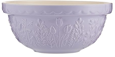 Mason Cash in The Meadow Mixing Bowl 24cm | 2 Litre Earthenware Bowl with Embossed Floral Design – Ideal for Dough, Pastry, Cake & Cookie Mixes | Dishwasher Safe
