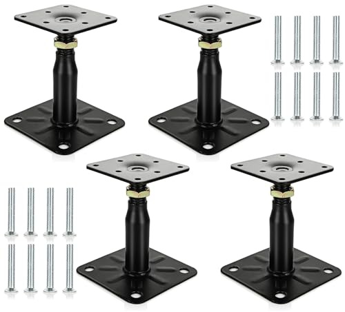 FWEEK 4PCS 100-150mm Galvanised Adjustable Elevated Post Base Support, Heavy Duty Roof Support for Building