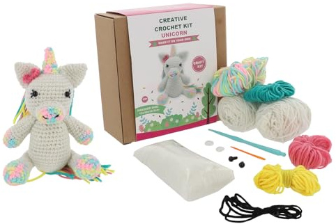 Shudehill Giftware Kreative Häkelsets Fuchs, Einhorn, Hund, Biene, Katze und mehr – perfekt zum Lernen oder für erfahrene Häkelarbeiten (Einhorn)