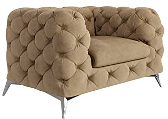 S-Style Möbel Maria Sessel Stuhl Wohnzimmer Chesterfield Loungesessel Clubsessel Polstersessel Cocktailsessel Wartezimmer Einzelsessel Möbel Sofa Sessel & Stühle Lounge Beige 125x100x73 cm