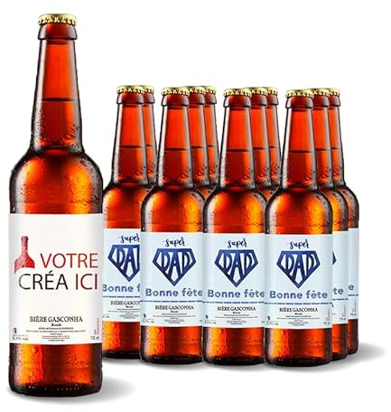 Lot de 12 bières GASCONHA - Coffret biere 33cl avec etiquette bouteille personnalisable [ Coffret degustation biere ] (Blonde)