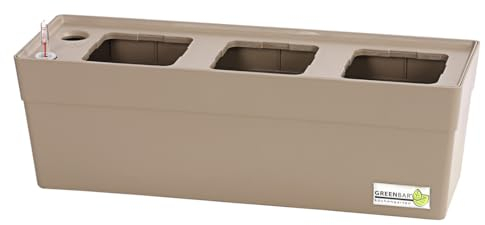 Greenbar® Kräuterkasten, für 3 Kräutertöpfe, mit integriertem Bewässerungssystem, für Indoor/Outdoor, 48 x 16 x 15.5 cm, Kunststoff, beige