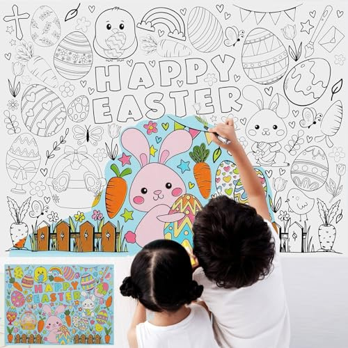 2 Stück Oster Maltischdecke, 110x80cm Riesiges Oster-Malposter Riesige Tischdecke zum Ausmalen Maltischläufer für Osterdekorationen Geschenke Spiele Aktivitäten