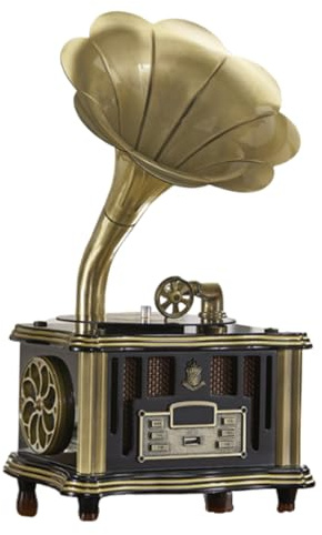 Klassischer Retro-Plattenspieler, Vinyl-Grammophon, Subwoofer-Lautsprecher, Bluetooth-Phonograph, FM-Radio, HiFi-Musikbox, Heimdekoration,Black