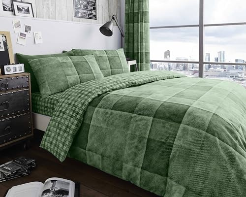 GC GAVENO CAVAILIA Single Duvet Cover Set - Reversible Polycotton Bedding Sets (135x200 cm) - Geometric Quilt Cover With Pillow case - Washable Bed Linen - Green