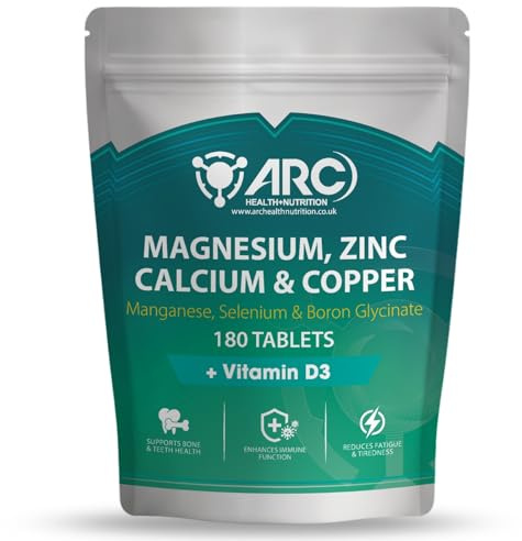 Calcium Magnesium Zinc Tablets 180-7 in 1 Mineral Complex with Copper, Selenium, Manganese & Boron | Bone, Teeth, Immune & Muscle Support | Daily Supplement for Men & Women | ARC Health Nutrition