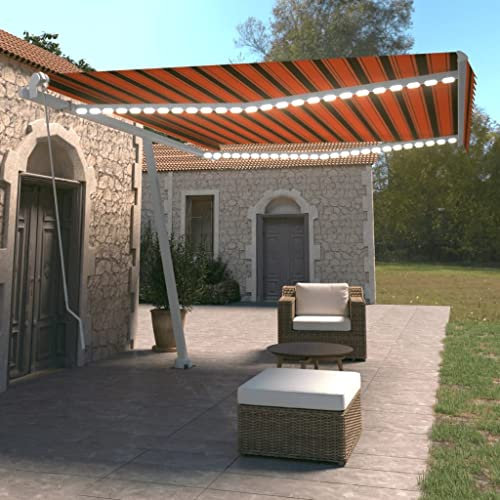Sichtschutz Balkon Überdachung haustür Haustürüberdachungen Gelenkarmmarkise Einziehbar mit LED 450x350 cm Orange und BraunGeeignet für Tür Terrasse Balkon
