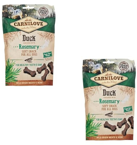 Carnilove Soft Snack Pato con Romero | Paquete Doble | 2 x 200 g | Golosinas para Perros | Pato y Romero | Sin adición de azúcar | Sabor exótico a Carne
