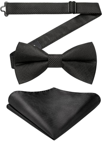 Enlision Black Bow Ties for Men Pre-Tied Solid Color Bowtie and Pocket Square Set for Funeral Business Work