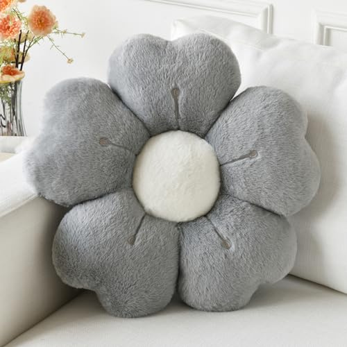 Ddliury Blumenkissen, blumenförmiges Kissen, dekoratives Wurfkissen für Bett, Couch, niedliches Gänseblümchen-Kissen, Wohnheim-Dekoration, Bodenkissen (grau, 38,1 cm)