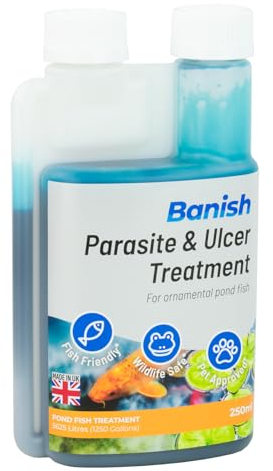 Pisces Banish Parasite Ulcer & Whitespot Pond Fish Treatment 250ml Koi Water Disease