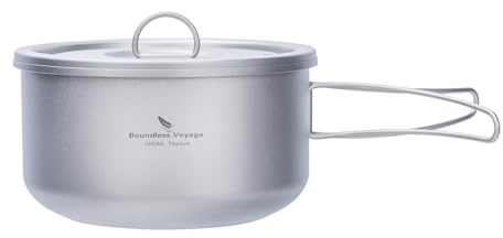 Boundless Voyage Titan-Topf mit Deckel und faltbarem Griff, leicht, 1000 ml, multifunktionaler Kochtopf, Lagerfeuerutensil, Reiseausrüstung